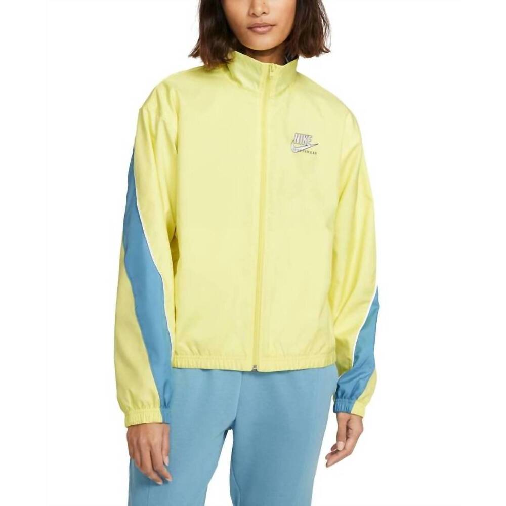 NEW NIKE wind runner twill jacket in lt zitron/cerulean/white